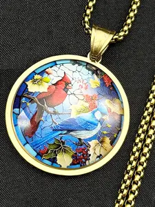 Hummingbird Glass Dome Cabochon Pendants Necklaces Women Men Stainless Steel Bird Rainforest Memory Chain Accessories