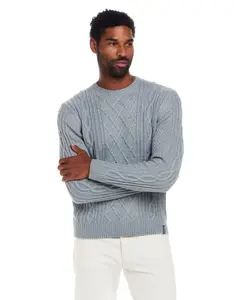 Alpaca Blend Cable Knit Crew in Light Denim