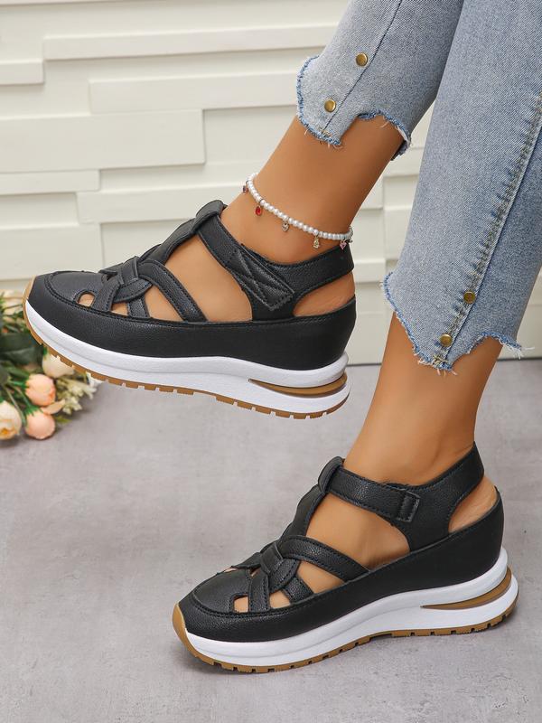 Women's Fashionable Velcro Fastening Wedge Sneakers, Casual Comfortable Soft Sole Sandals for Summer, Lightweight Breathable Shoes for Daily Wear