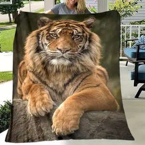 Ultra-Soft Tiger Print Flannel Throw Blanket - Versatile, Warm & Cozy For Couch, Bed, Office, Camping |   All-Season Gift Idea