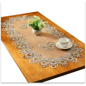 Small Lace Tablecloth Embroidered Vintage Coffee Table Cover for Holiday Festival Party Home Decorations (15"x 35", Grey)