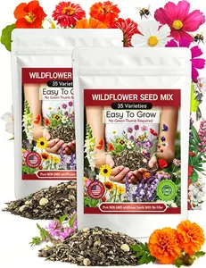 Wildflower Seed Mix 2Packs 35 Varieties 20000+Pcs wildflower seed bulk, Butterfly & Hummingbird Pollinator Flowers, Annual & Perennial Garden Seeds