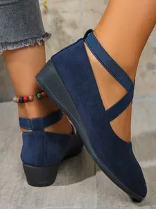 Soft Wedge Heeled Shoes for Women, Stylish Fashion Elegant Classy Closed-Toe Design in Faux Suede, Comfort Style for Day or Night Wear, Footwear
