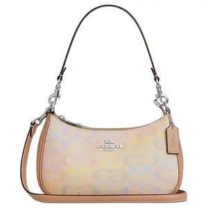 COACH Teri 24 Medium Shoulder Bag with Detachable Handle and Silver Buckle in Coated Canvas for Women, Rainbow Color