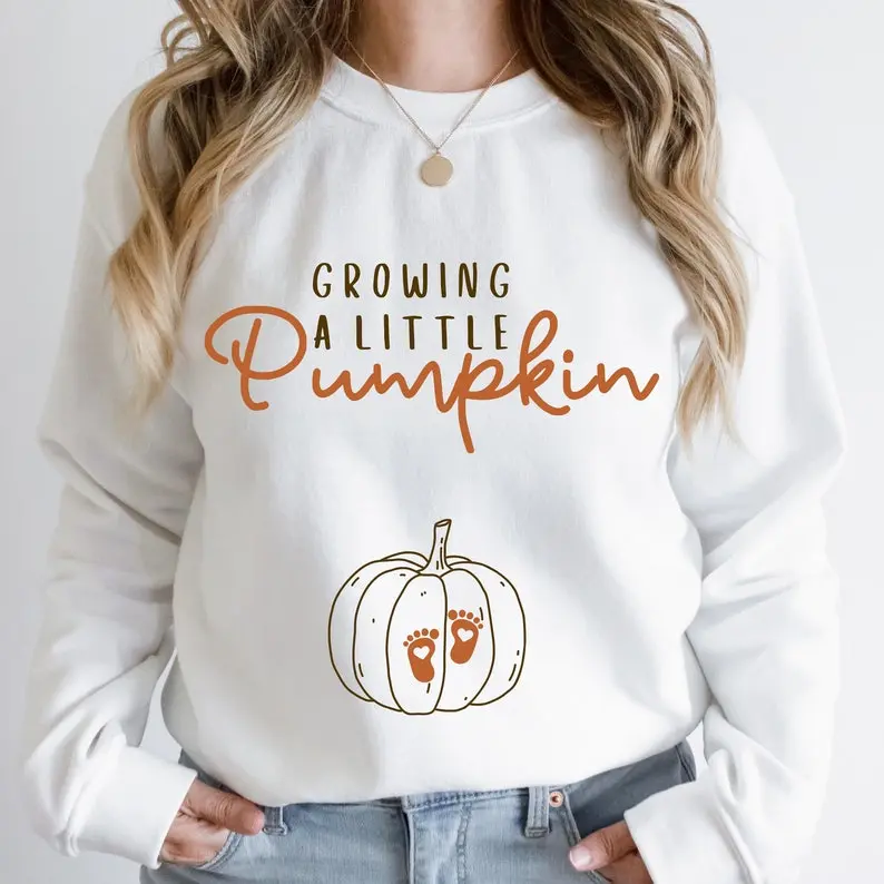 [MADE IN US] Growing A Little Pumpkin Shirt Fall Maternity Sweater Pregnancy Thanksgiving Sweatshirt Fall Pregnancy Announcement Gift Pregnancy Reveal