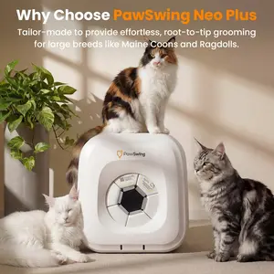 PawSwing Neo Plus Self Groomer for Hairball Control and Shedding Relief 360° Skin Friendly Brush Pet Hair Remover Tool Gentle Self Cleaning Automatic Fur Collection Smart Grooming House