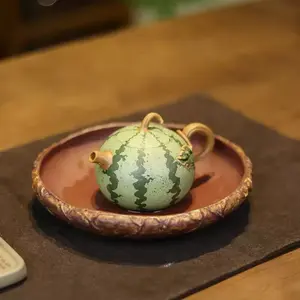 Clay Watermelon Pot Flower Vase Tea Pot Handmade Raw Material Cultivable Authentic Biomimetic Small Item Teapot Thin Wall