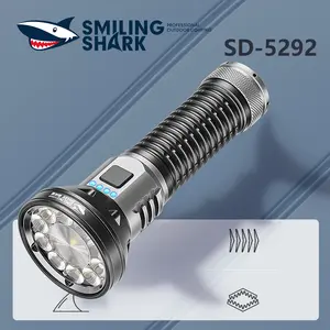 【SD-5292】Smiling Shark multifunctional flashlight, made of aluminum alloy, equipped with a 26800 battery, 6000 lumens brightness, stepless dimming with a long press, and multiple lighting modes to meet everyday usage needs.