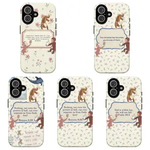 FL-Vintage Curious Georgeee Floral Phone Case with Bible Verse,Cute Cartoon Monkey Phone Case,Whimsical Monkey & Bunny with Pink/Blue Floral Background Protective Cover For iPhone 11 12 13 14 15 16 17 Air Pro Max for Samsung S26 S25 S24 S23 S22 S21 Case