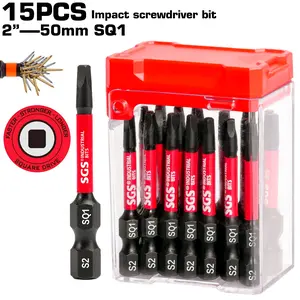 15-Piece Impact-Resistant S2 Steel Screwdriver Bit Set, Screwdriver Bits Set, Industrial-Grade Square Head (50mm), Magnetic, Hardness & Precision-Machined, Thickened Storage Case for Portability, Suitable for Electric Drills, Screwdrivers and DIY Projects