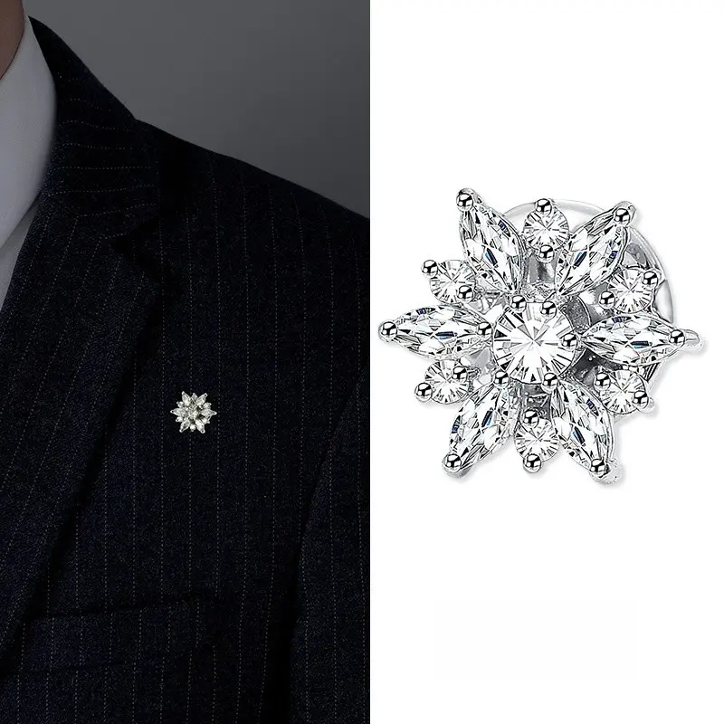 1 pc Men's Suit Design Pin, Unique High-End Lapel Flower, Hexagram Diamond Trendy Badge, Simple Elegant Accessory, Fashionable Men's Jewelry