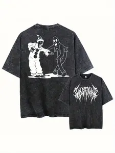 Ghostemane Oversized Unisex T-Shirt - Double-Sided Washed Print Vintage Gothic Rock & Hip Hop Streetwear Tee with Clown & Logo, 100% Cotton Black Relaxed Fit Round Neck, Durable Casual Wear for & bakugo vintage