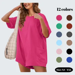 SCUSTY Womens Oversized Rompers Back V Neck Jumpsuits Casual Athletic Workout Tee Onesie Activewear