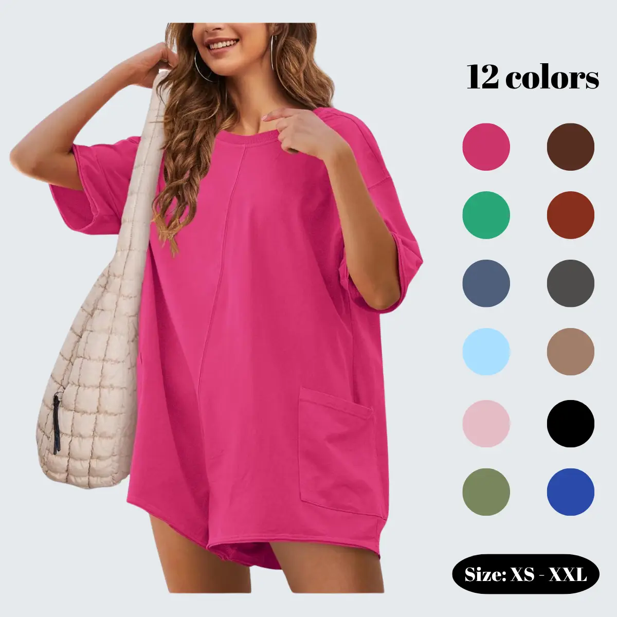 SCUSTY Womens Oversized Rompers Back V Neck Jumpsuits Casual Athletic Workout Tee Onesie Activewear