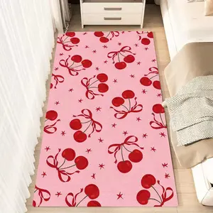 1pc Cherry Star Bow Pattern Fluffy Minimalist Area Rug Polyester 100% Flannel Carpet Non-Slip Rectangle Floor Mat for Living Room Bedroom Kitchen Office Entryway Bedside Rug Washable Carpet Mats Valentine Christmas Gift Home Decor