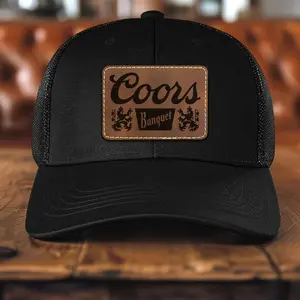 Retro Trucker Cap,Coors Banquet Leather Patch Hat, Hats for Men