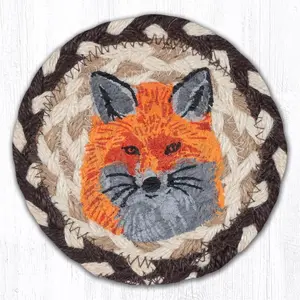 212 MAIN Round 5x5" Hand-Stenciled Fox-Printed Natural Jute Protective Coaster Set, Kitchenware & Bar Utensil Tableware Accessory