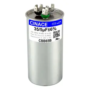 CINACE 35+5uF 35/5MFD ±6%  Dual Run Circular and Start Capacitor For Air Conditioner, AC Motor Run, Fan Start, Condenser Straight Cool, Heat Pump, Condenser Unit, HVAC, Ice Maker 370/450VAC 50/60Hz Size 100*50mm