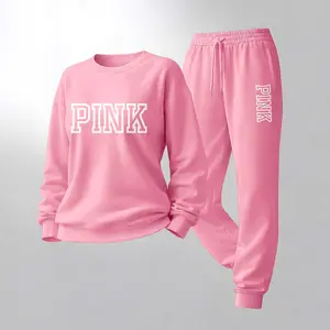 Women's Letter Print Crewneck Sweatshirt and Drawstring Track Pants Set, Casual Sportswear, Long-Sleeve Round Neck Top and Pants, Suitable for Spring, Autumn and Winter, Everyday Wear