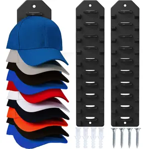 2 Pack Wall Mount Hat Organizer Rack - Baseball Cap Storage Display Holder, Compact Hat Hanger with Strong Adhesive/Drill Option for Door, Bedroom, Closet