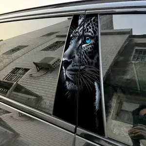 2pcs Blue-eyed Snow Leopard Car Sticker B-Pillar DIY Center Pillar Film Decorative Car Accessory