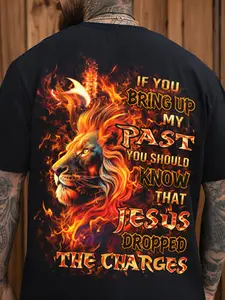 Men's Plus-Size Christian T-Shirt - Jesus Cross Print Cotton Y2K Streetwear Suitable for Church, Casual Wear & Faith Gifts, Machine Washable Round Neck Short Sleeve Top with Son of God - Holiday Gift Apparel for Church Outfits, PLUS SIZE