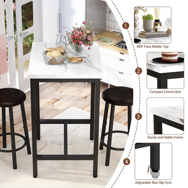 Lamerge Dining Table Set for 2, 24" Square Kitchen Table and Chairs Set with MDF Tabletop & 2 PU Leather Chairs, Bar Table Pub Table Set for Small Space Bar Kitchen Living Room Apartment