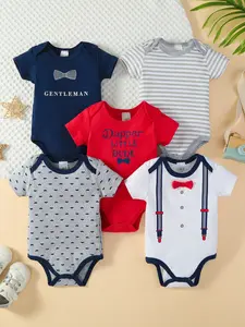 New Year Cute Find! 5-Piece Mini Gentleman Bow Tie Set  | Cotton Triangle Jumpsuit | Soft + Easy Diaper Changes