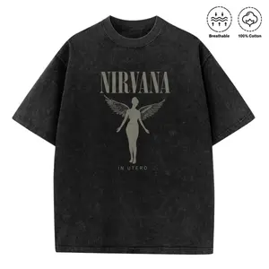 180g[100%cotton]Washed T-shirt made of 100% cotton with double-sided printing Nirvana in Utero Distressed Logo Adult Short Sleeve T Shirt 90s Grunge Music Vintage Style Graphic Tees