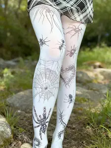 Women's Y2K Vintage Gothic Lolita Punk Emo Tight Pants with Geometric Patterned Socks, Harajuku Style Short Tube Socks, Sexy Fashion Accessories, Short Sock Length, Women Pantyhose
