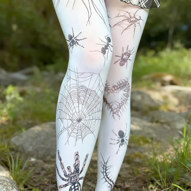 Women's Y2K Vintage Gothic Lolita Punk Emo Tight Pants with Geometric Patterned Socks, Harajuku Style Short Tube Socks, Sexy Fashion Accessories, Short Sock Length, Women Pantyhose Clothing