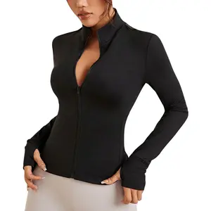 Kabuer Zip Up Women's Athletic Jacket with Thumb Holes and Pocket - Lightweight and Breathable Fabric for Yoga and Running winter sport clothes Casual Workout