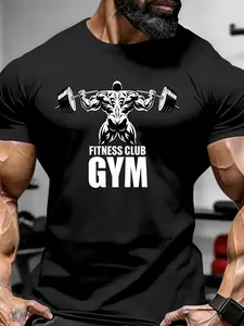 Men's Gym Muscle Fitness T-Shirt, Round Neck Short Sleeve, Loose-Fitting Casual Wear, Lightweight Comfortable Design, Outdoor Activities, Gym Workout Tee