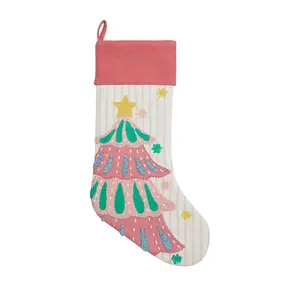212 MAIN Traditional Handmade Cotton Holiday Brights Christmas Tree Stocking, Model 31DD81MC, 11x20 in, Multi-Color Festive Decor for Room Decor