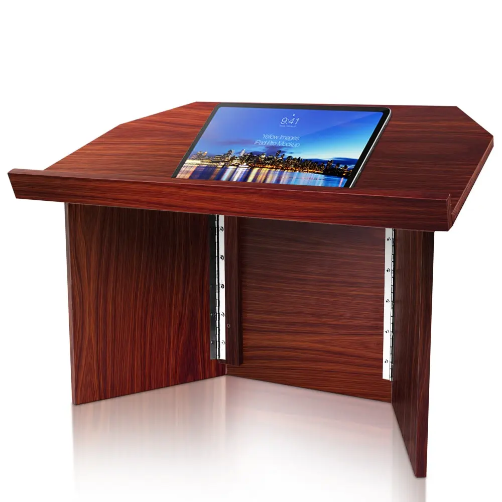 Modern Foldable Freestanding Desktop Lectern Podium - 27.0in x15.5in MDF Top, Slanted Reading Surface, Quick Setup, Pre-Assembled Ergonomic Office Furniture for School Meetings, Holding Laptops & Reading Notes