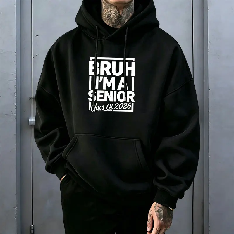 Class of 2026 Graduation Slogan Hooded Sweatshirt, American Campus Style, Loose Drop-Shoulder Pullover Hoodie, Unisex Casual Top