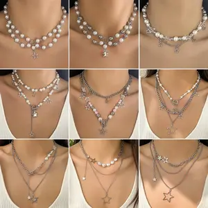 Vintage style star-shaped pendant temperament necklace (suitable for holiday, birthday gift) statement necklace