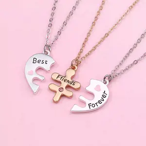Orphic 3-Piece Heart-Shaped Pendant Necklace, Chain & Link Fashion Jewelry, Ideal Friendship Gift for Best Friends