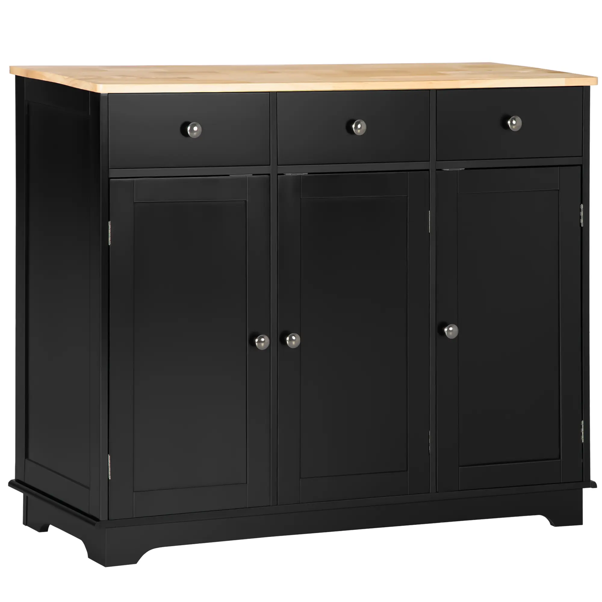 HOMCOM Sideboard with Solid Wood Countertop, Modern Kitchen Storage Cabinet, Coffee Bar Cabinet with 3 Drawers, Doors and Adjustable Shelf, Rustic Brown