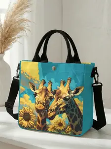 1 piece of 2D printed fashion crossbody bag with giraffe and sunflower pattern, adjustable shoulder strap + snap closure, Trendy Crossbody Bag | Students/Office workers/Out and about | A street-ready essential that combines style and practicality