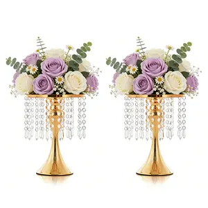 10.2in Gold Centerpiece Stands for Table Wedding, Crystal Vases for Flowers, Metal Floral Vase Holder for Party, Reception, Anniversary, Birthday Event and Home Table Decor