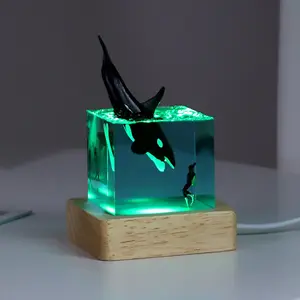 Shark & Diver Design Night Light, USB Plug-in Bedside Table Lamp, Unique Handmade Home Decor, Festive & Party Supplies