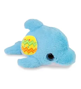 DOLLIBU 8-Inch Polyester Big-Eye Blue Dolphin Stuffed Toy - Adorned with Yellow Easter Eggs, Spring-Theme Personalized Gift for Kids