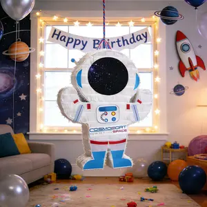Astronaut Pinata Set, Holiday Party Supplies, Party Favors Assortment, Birthday Theme Party Decorations, Includes Stick, Eye Mask, Shredded Paper, Rope (5 Pieces)