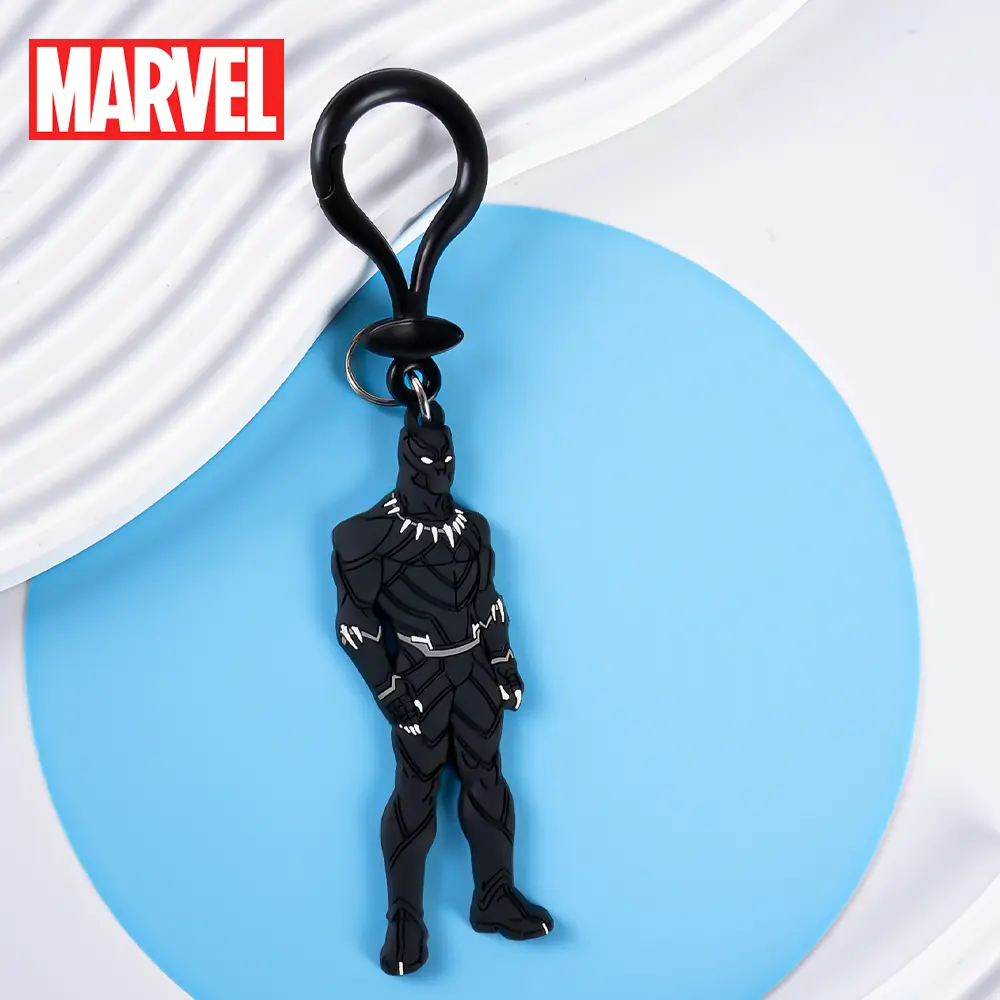 1PC Marvel Officially Licensed Black Panther T'Challa Soft Touch PVC Bag Clip Keychain Can Be Used as a Decoration to Hang on Your Book Bag or Keys or As a Souvenir Gift