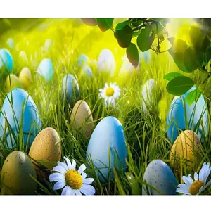 1PC  Diamond Painting Easter Themed Diamond Painting Kit Grassland Eggs Daisy Pattern DIY Full Drill Diamond Art for Home Wall Decor and Holiday Craft Gift