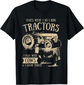 Tractor Farmer Merch Co Thats What I Do I Ride Tractors Funny Farmer Cowboy Gift Summer Casual Short Sleeve Cotton T-Shirt