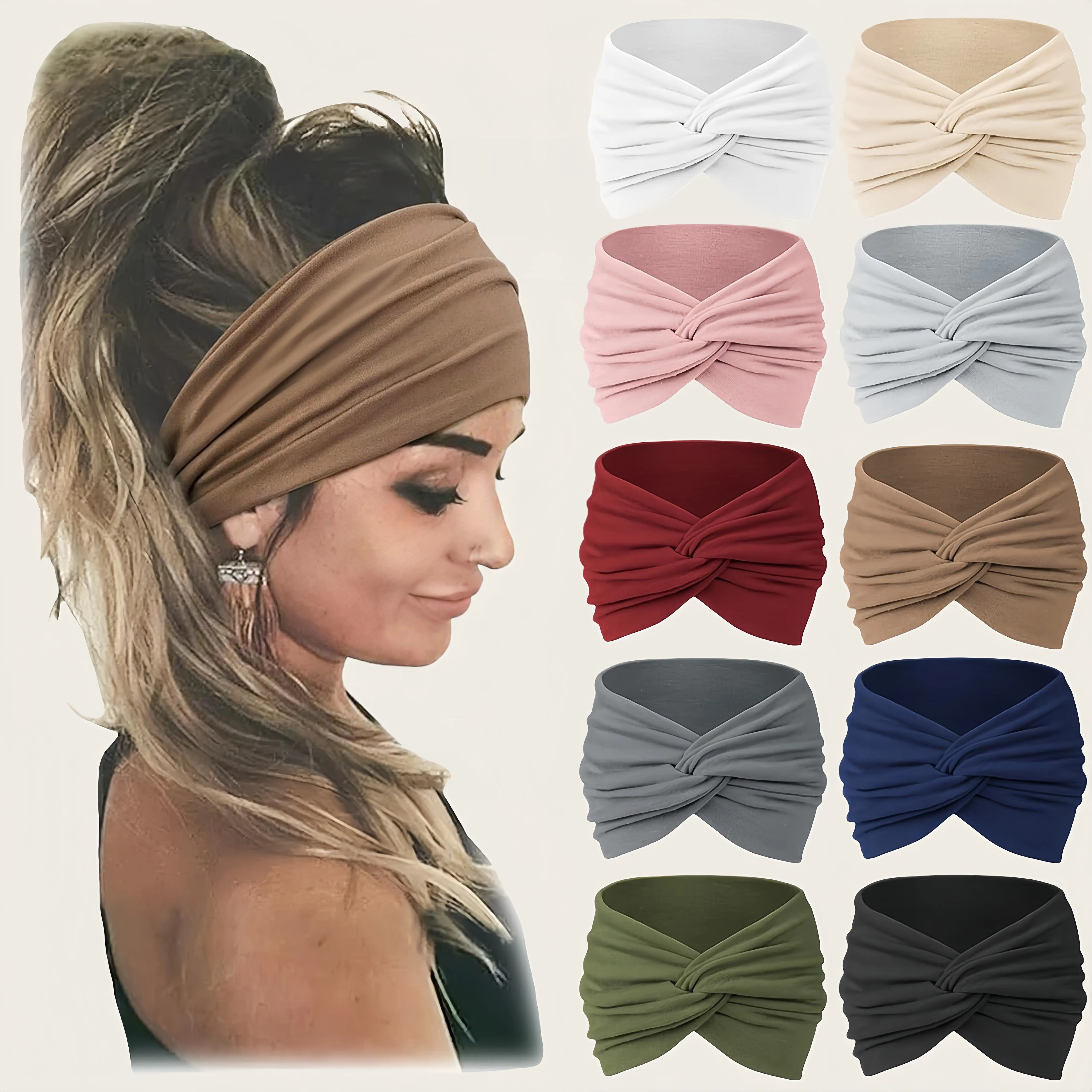 10-Pack Wide African Stretch Headbands, Twisted Knot Hair Bands, Resistant Head Wraps, Cute Bow Turban Accessories for Women, Fashion Sport Headbands, Headbands For Women