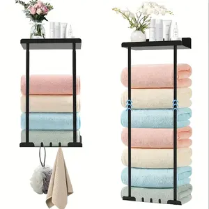 2 Pieces/1 Piece, Retractable Bathroom Towel Rack - Wall Mounted Space Saving Modern Metal Towel Rack for Small Bathrooms, Accommodates Multiple Rolled-Up Towels and Essentials, Durable Iron Storage Rack for RVs, Campers, Saunas, Simple Design