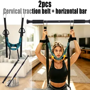 2pc Neck Traction Strap Set with Indoor Hanging Bar Portable Soft Neck Stretch Kit Adjustable Easy Install Home Indoor Daily Leisure Relaxing Practical Travel Accessory